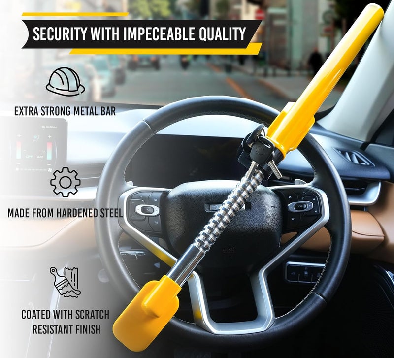 BRAMMH Ultra Secure Car Steering Wheel Lock, No Scratch Dual Locking Hooks, Anti Theft Car Device Wheel Locks for Cars with Adjustable Size, Strong Metal Bars, Anti-Pick Car Lock (Snake) - Image 2